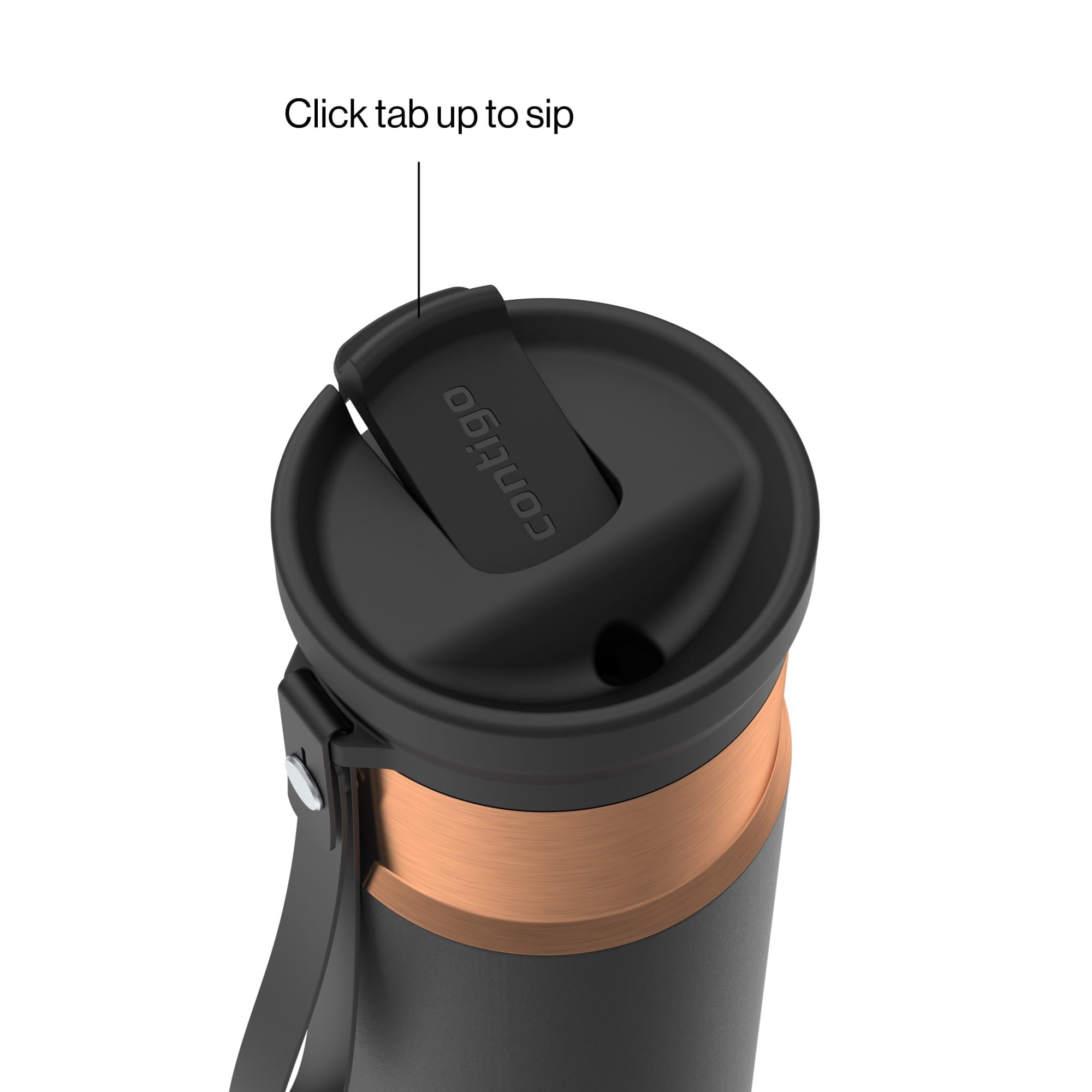 Contigo SnapSeal Leakproof Stainless Steel Reusable Water Bottle with Carrying Strap, Black/Bronze, 16 oz - 8WP9