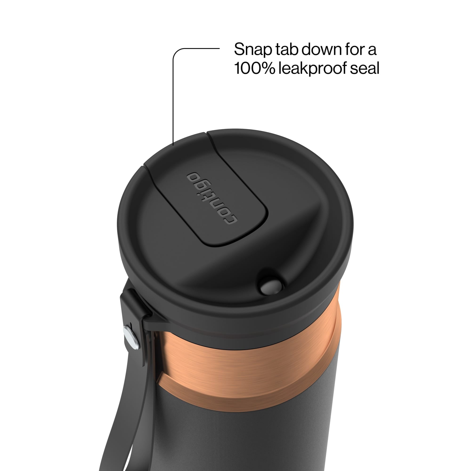 Contigo SnapSeal Leakproof Stainless Steel Reusable Water Bottle with Carrying Strap, Black/Bronze, 16 oz - 8WP9