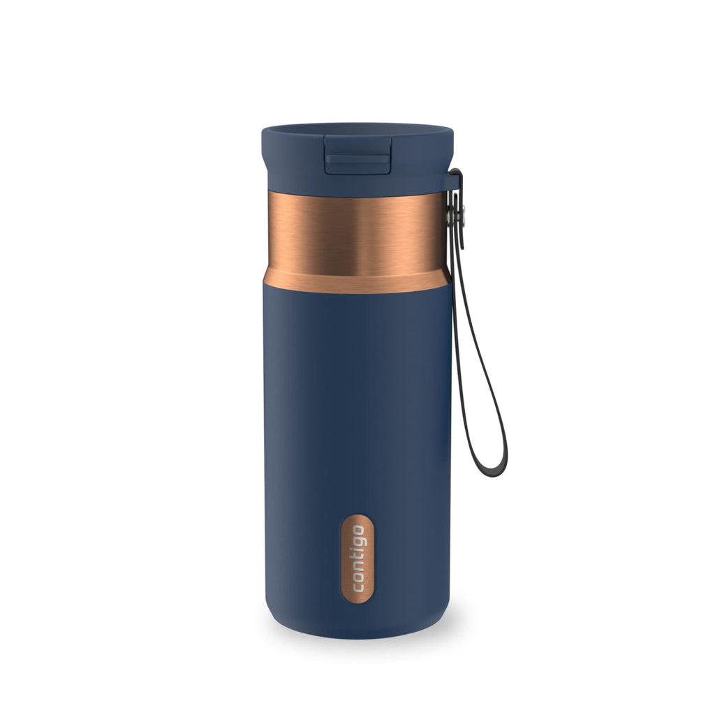 Contigo SnapSeal Leakproof Stainless Steel Reusable Water Bottle with Carrying Strap, Black/Bronze, 16 oz - 8WP9
