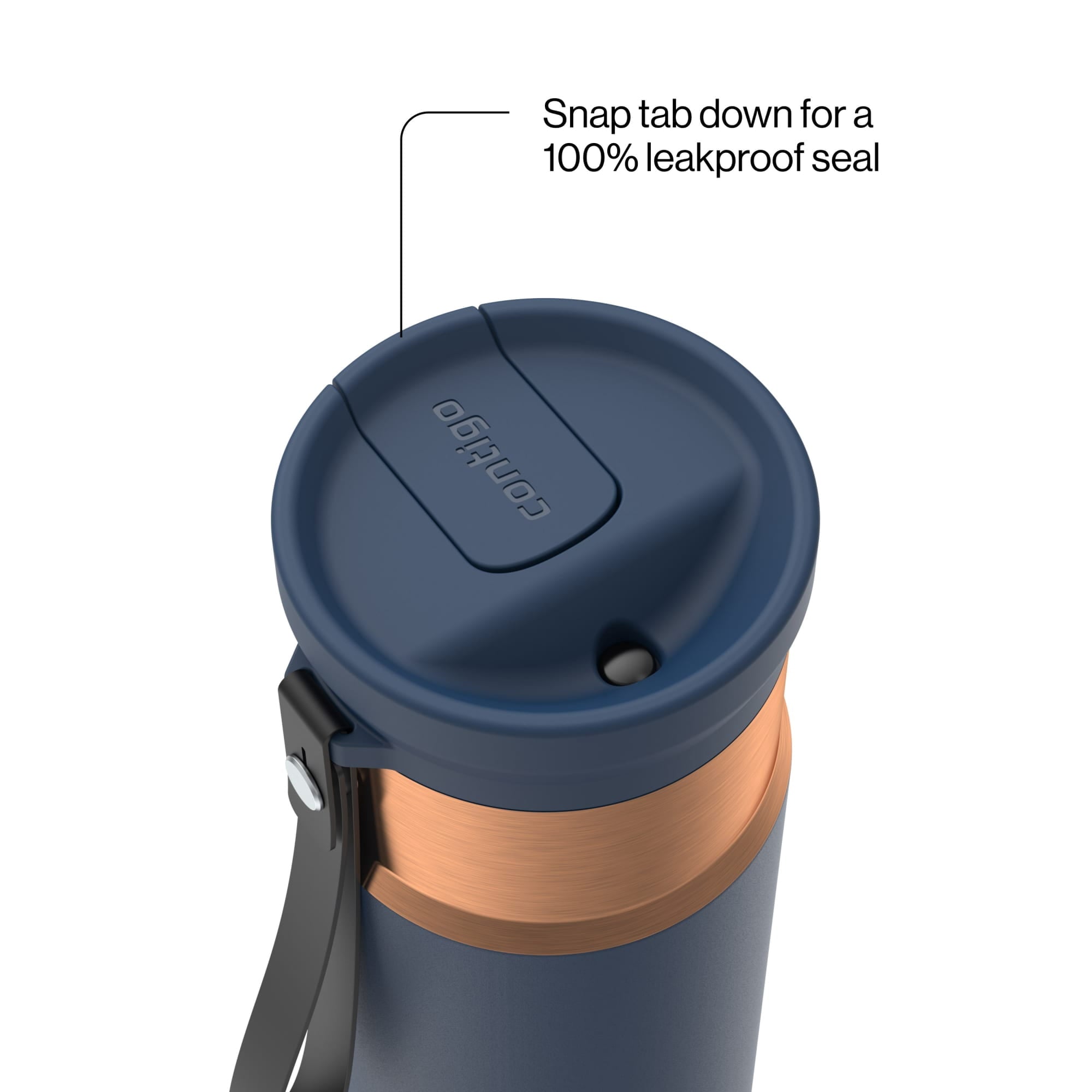 Contigo SnapSeal Leakproof Stainless Steel Reusable Water Bottle with Carrying Strap, Black/Bronze, 16 oz - 8WP9