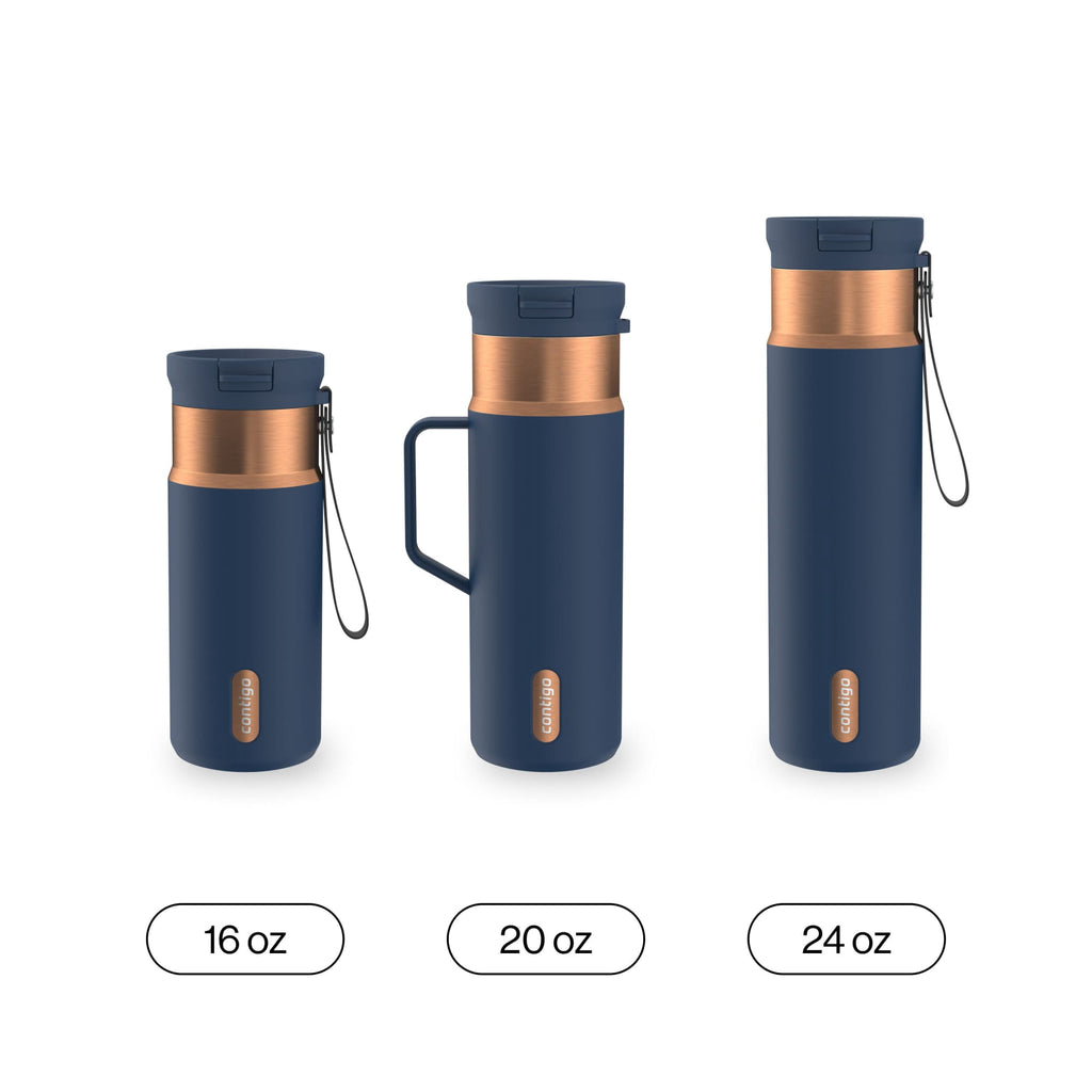 Contigo SnapSeal Leakproof Stainless Steel Reusable Water Bottle with Carrying Strap, Black/Bronze, 16 oz - 8WP9