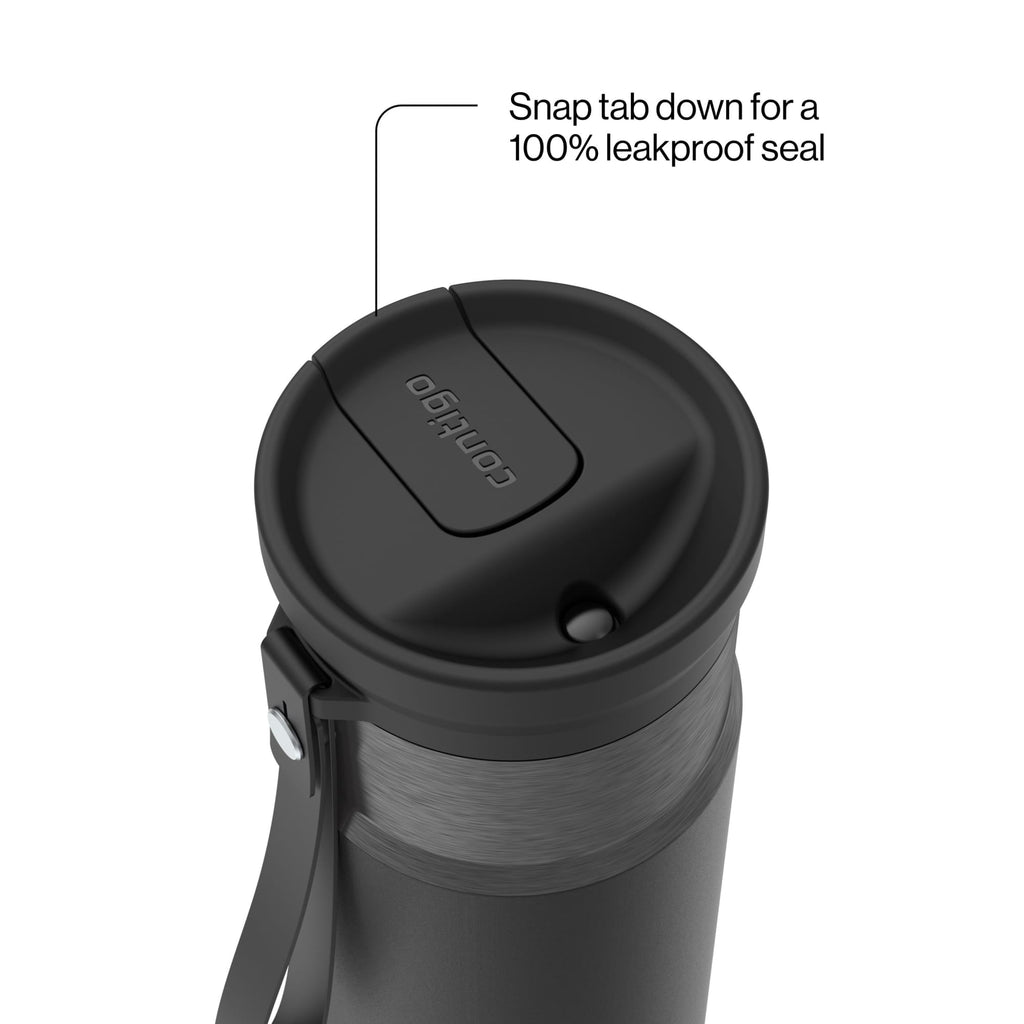 Contigo SnapSeal Leakproof Stainless Steel Reusable Water Bottle with Carrying Strap, Black/Bronze, 16 oz - 8WP9