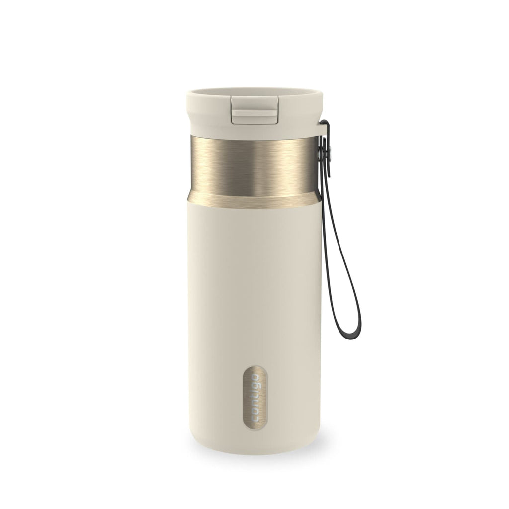 Contigo SnapSeal Leakproof Stainless Steel Reusable Water Bottle with Carrying Strap, Black/Bronze, 16 oz - 8WP9