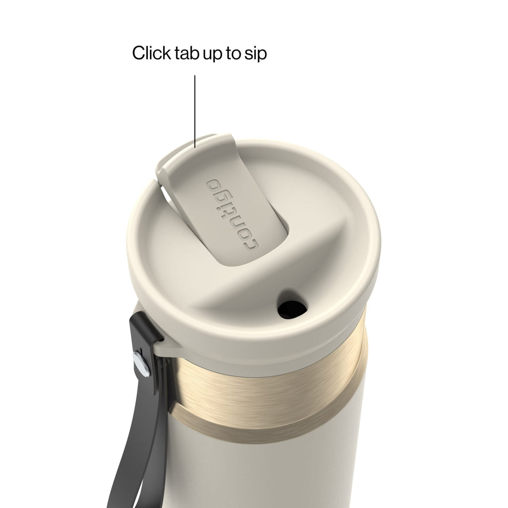 Contigo SnapSeal Leakproof Stainless Steel Reusable Water Bottle with Carrying Strap, Black/Bronze, 16 oz - 8WP9