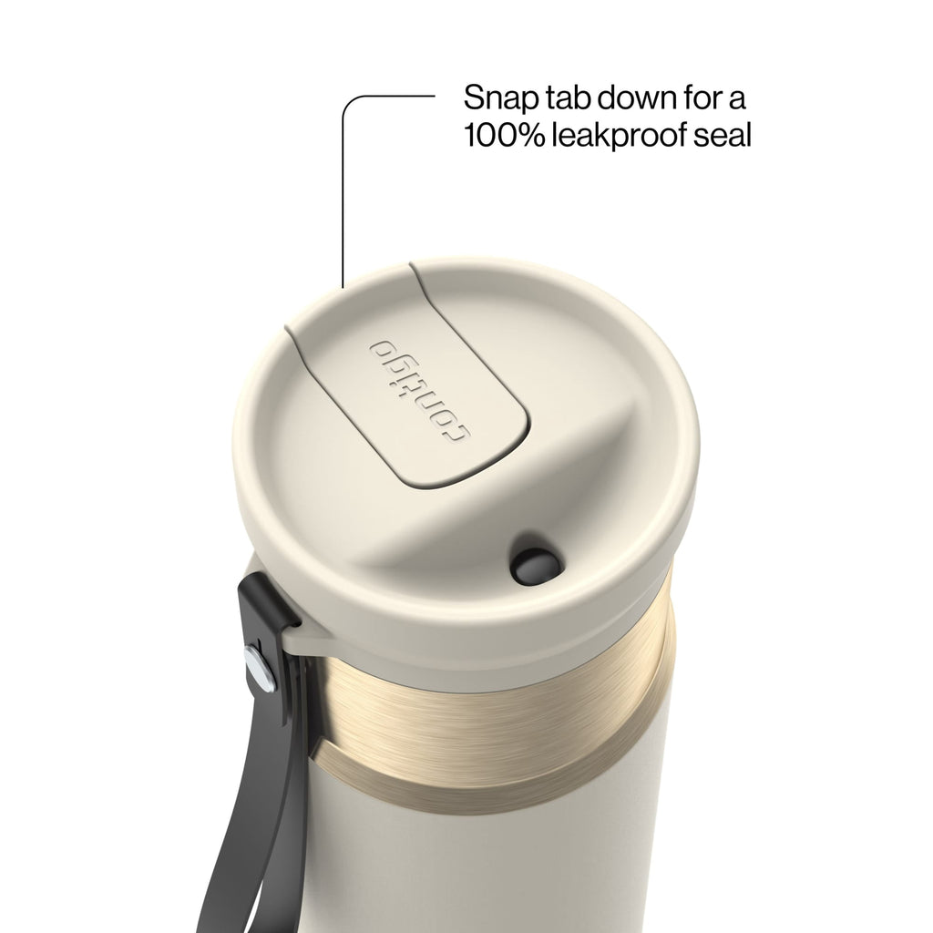 Contigo SnapSeal Leakproof Stainless Steel Reusable Water Bottle with Carrying Strap, Black/Bronze, 16 oz - 8WP9