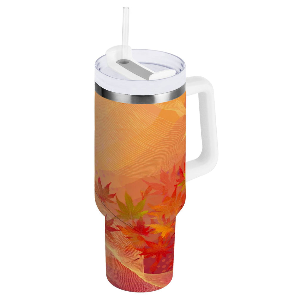 40 oz Insulated Stainless Steel Tumbler Double Wall Stainless Steel Tumbler with 2-Way Drinking Red Maple Leaves in Autumn - L6TF