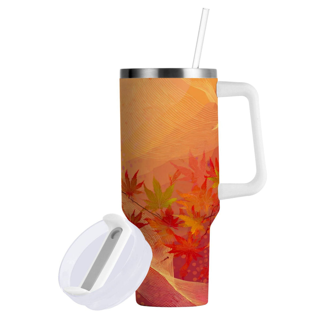 40 oz Insulated Stainless Steel Tumbler Double Wall Stainless Steel Tumbler with 2-Way Drinking Red Maple Leaves in Autumn - L6TF