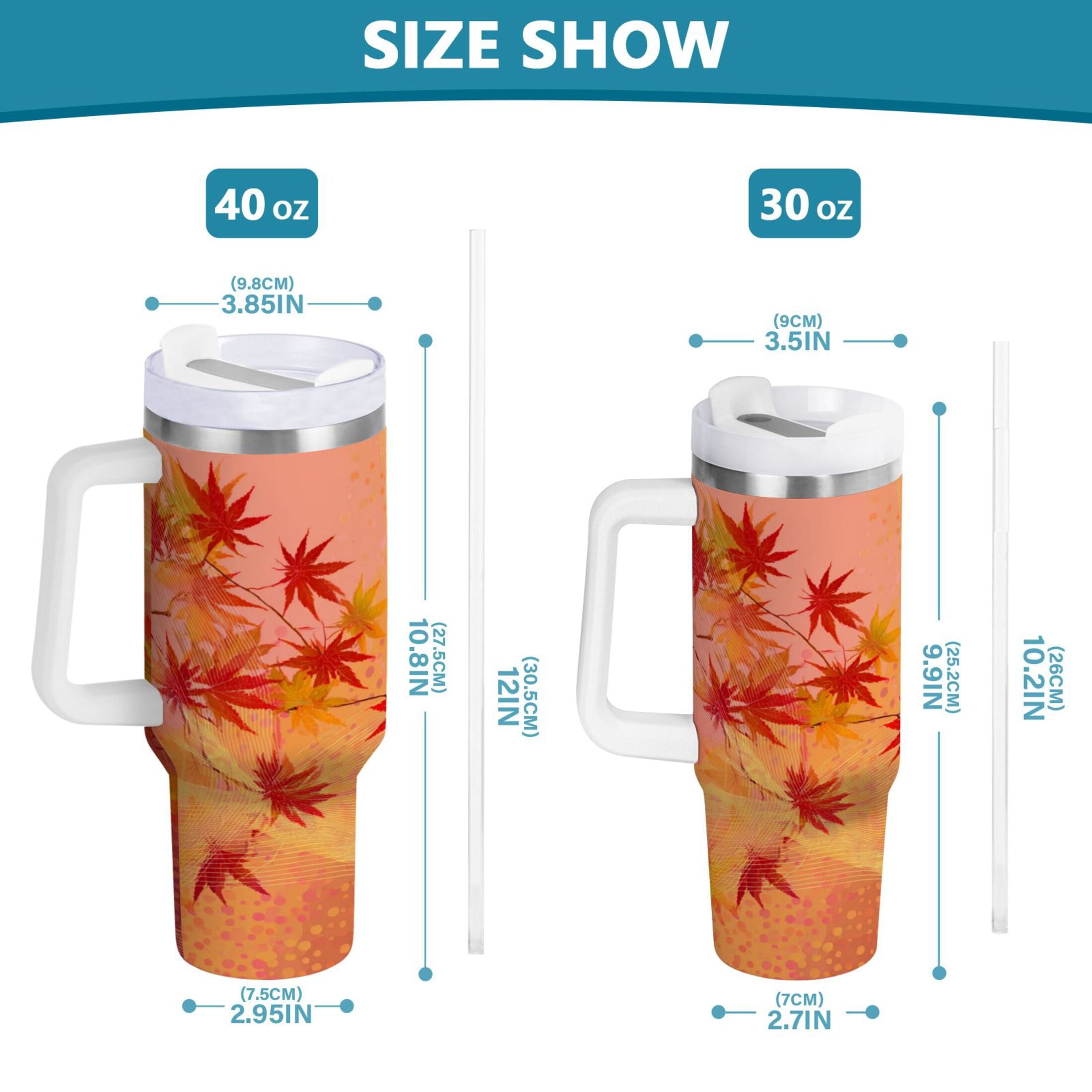 40 oz Insulated Stainless Steel Tumbler Double Wall Stainless Steel Tumbler with 2-Way Drinking Red Maple Leaves in Autumn - L6TF