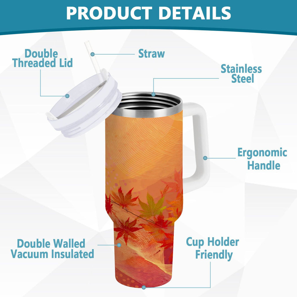 40 oz Insulated Stainless Steel Tumbler Double Wall Stainless Steel Tumbler with 2-Way Drinking Red Maple Leaves in Autumn - L6TF