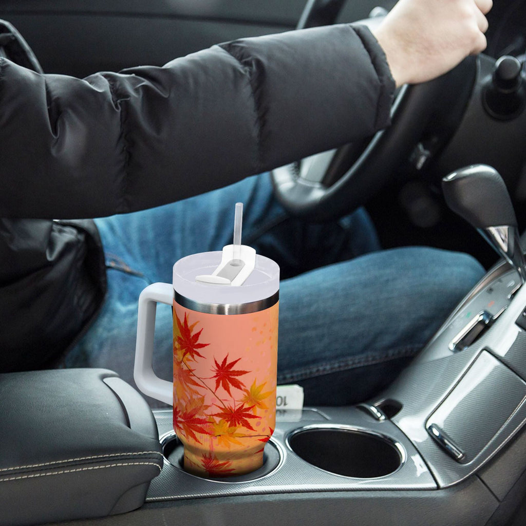 40 oz Insulated Stainless Steel Tumbler Double Wall Stainless Steel Tumbler with 2-Way Drinking Red Maple Leaves in Autumn - L6TF