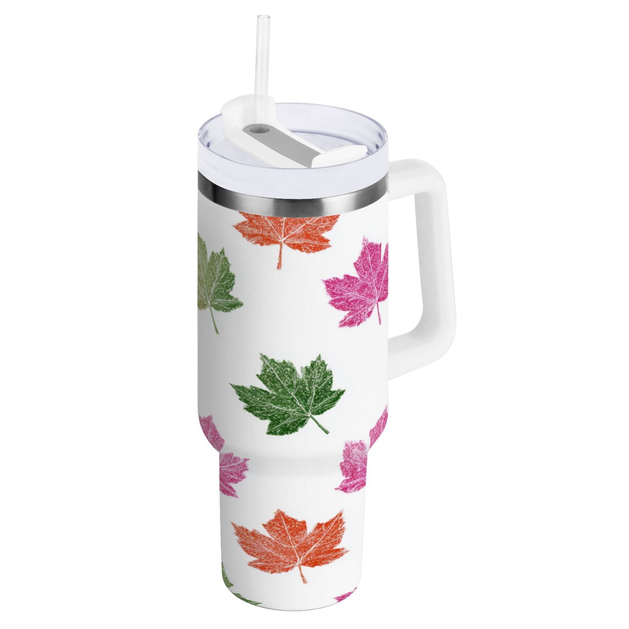 40 oz Insulated Stainless Steel Tumbler Double Wall Stainless Steel Tumbler with 2-Way Drinking Pink Maple Leaf - D5RS
