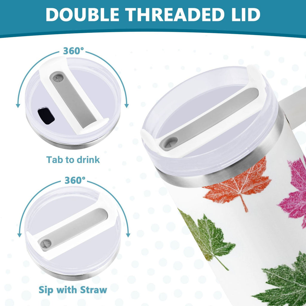 40 oz Insulated Stainless Steel Tumbler Double Wall Stainless Steel Tumbler with 2-Way Drinking Pink Maple Leaf - D5RS