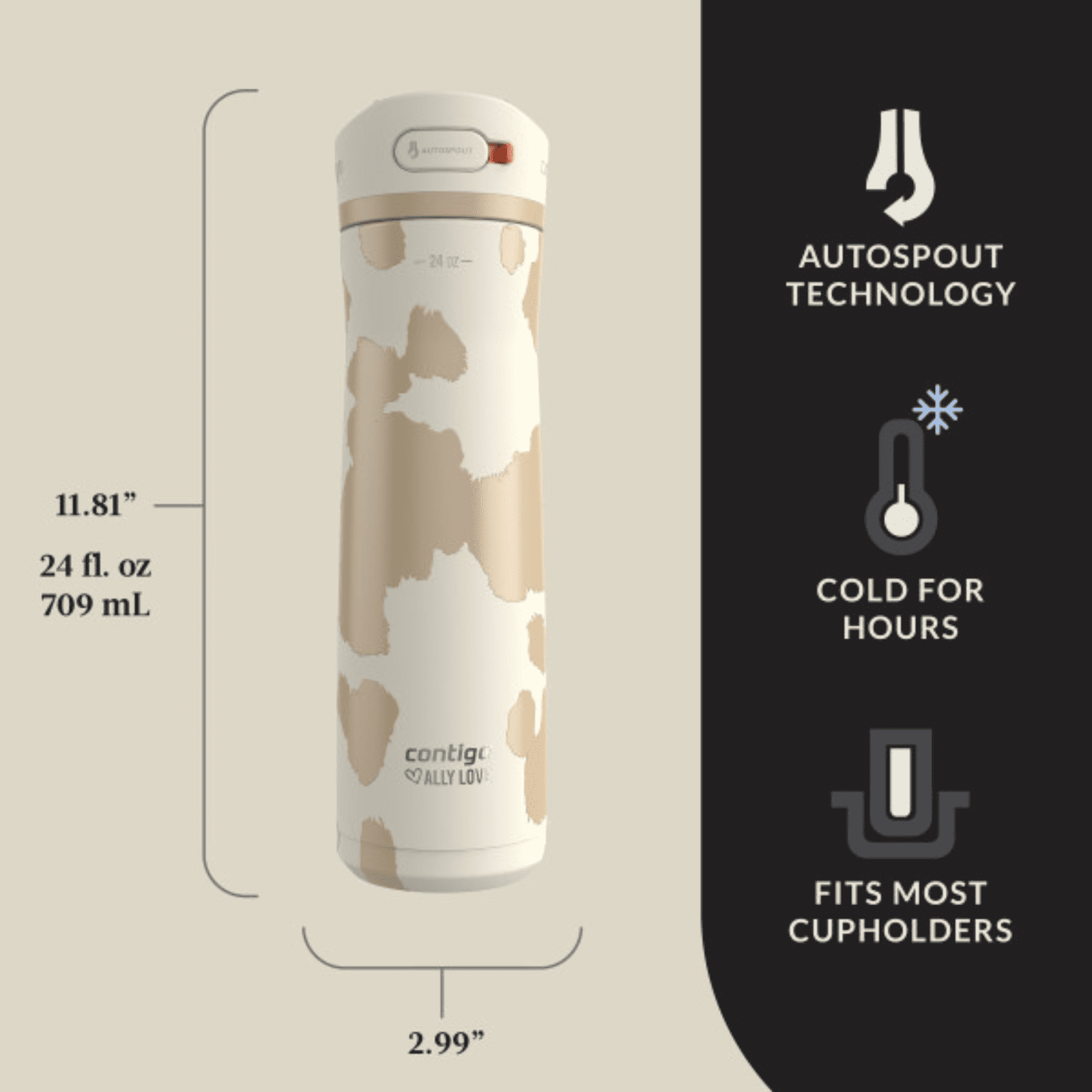 Contigo x Ally Love Ashland Chill 2.0 Stainless Steel Water Bottle with Autospout Lid, 24 oz, Oatmilk - 83CQ