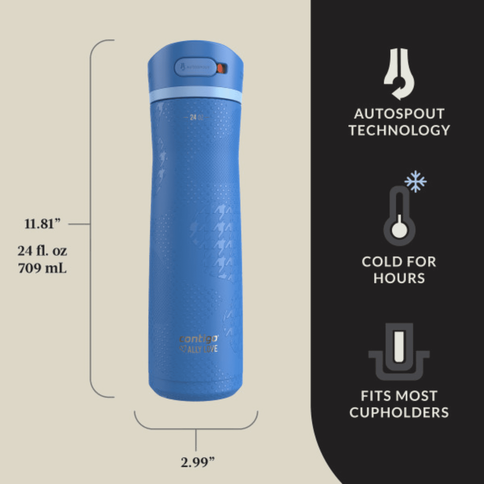 Contigo x Ally Love Ashland Chill 2.0 Stainless Steel Water Bottle with Autospout Lid, 24 oz, Oatmilk - 83CQ