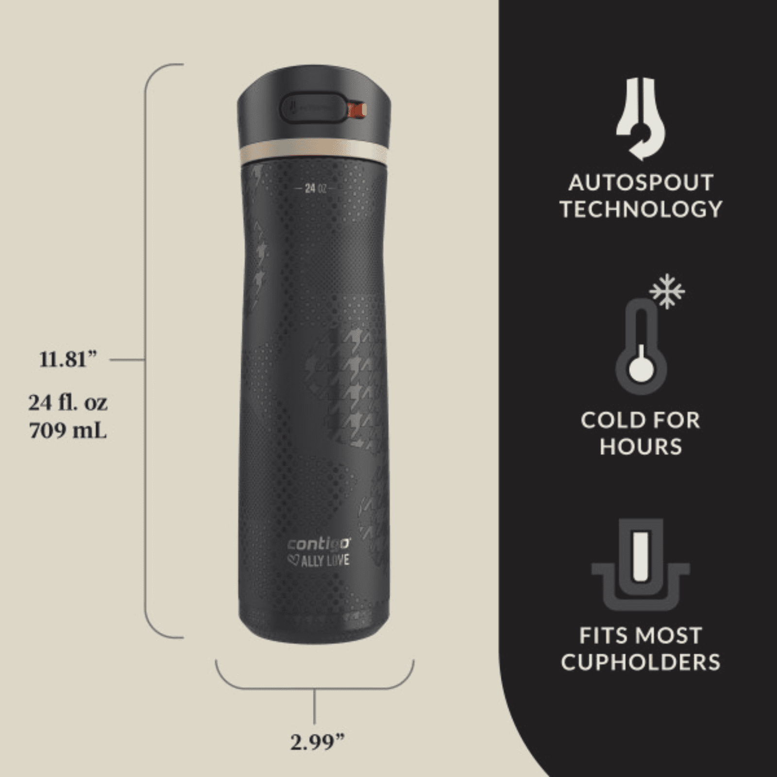 Contigo x Ally Love Ashland Chill 2.0 Stainless Steel Water Bottle with Autospout Lid, 24 oz, Oatmilk - 83CQ