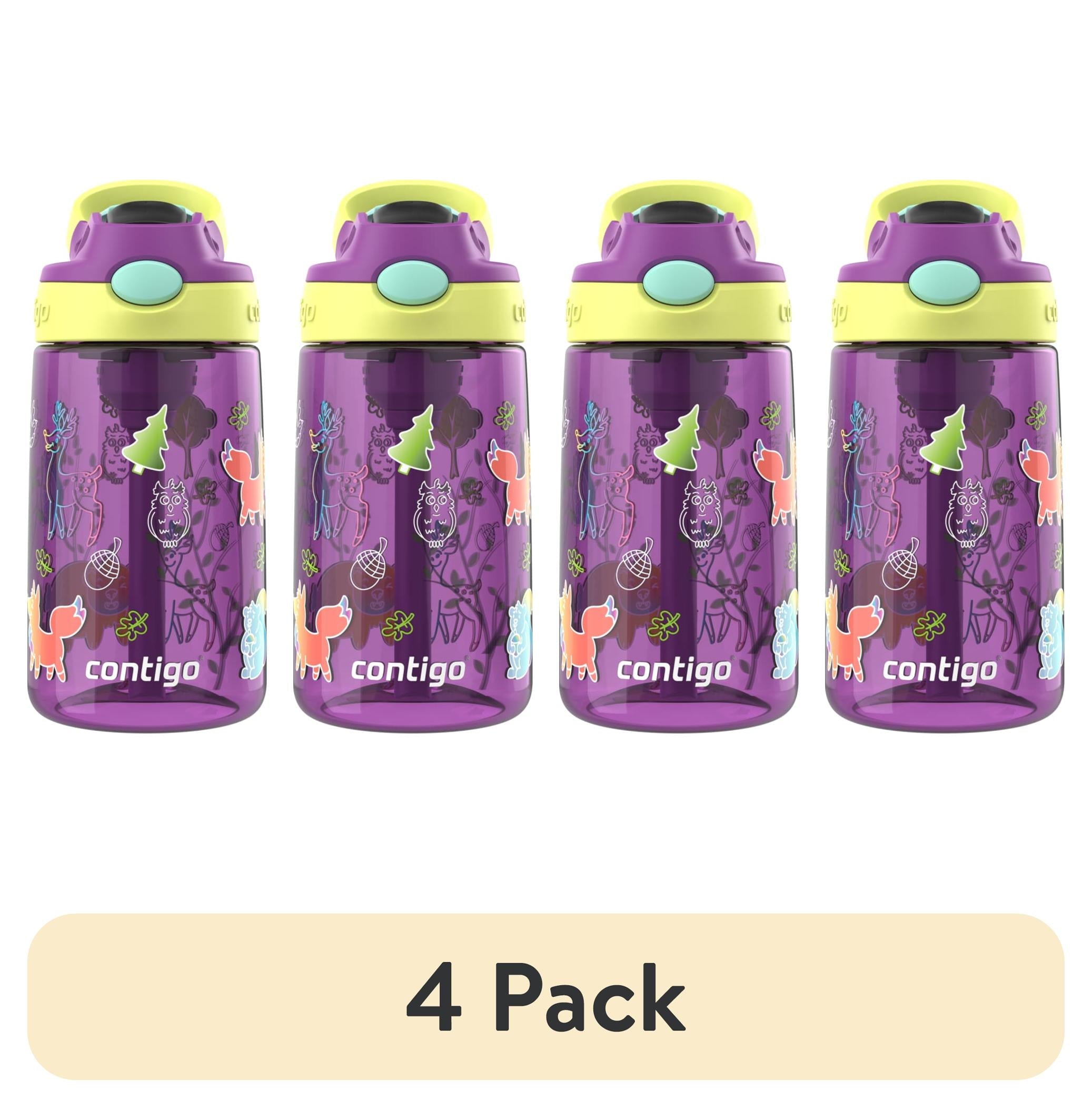 (4 pack) Contigo Kids Water Bottle with Redesigned AUTOSPOUT Straw, 14 oz, Grape Forest Haven - FUNH