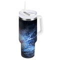 40 oz Insulated Stainless Steel Tumbler Double Wall Stainless Steel Tumbler with 2-Way Drinking Baseball with Water and Fire - MUV8