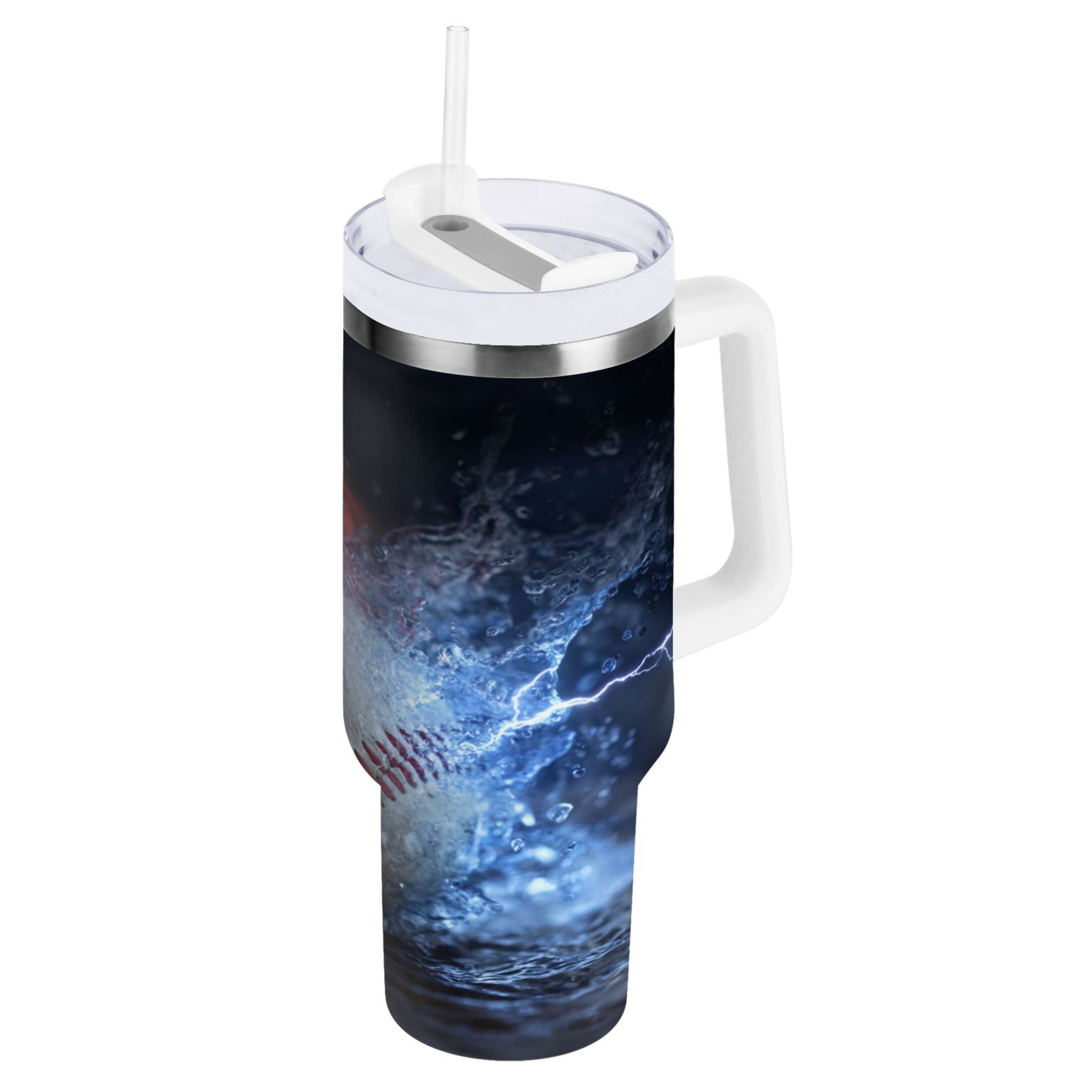 40 oz Insulated Stainless Steel Tumbler Double Wall Stainless Steel Tumbler with 2-Way Drinking Baseball with Water and Fire - MUV8