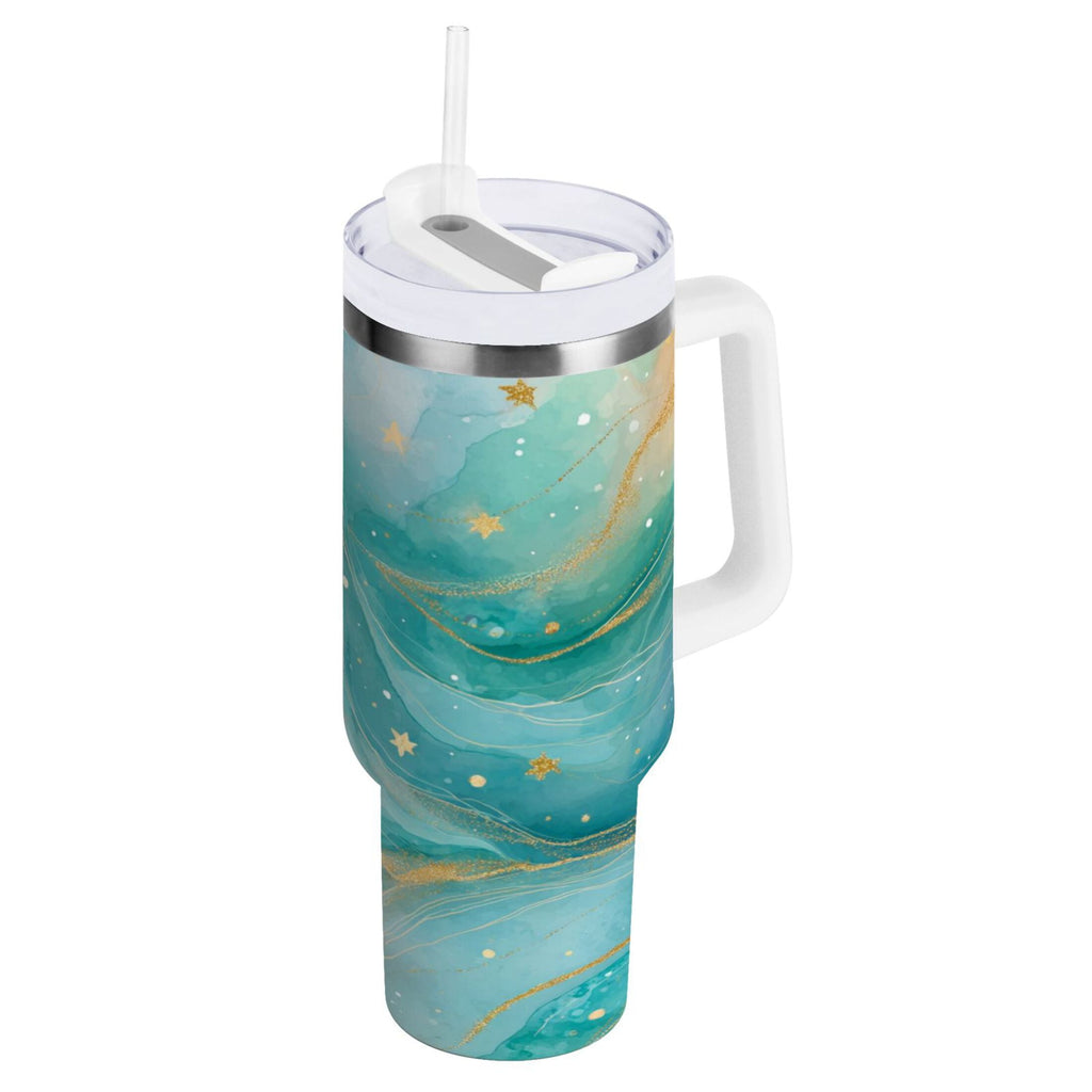 40 oz Insulated Stainless Steel Tumbler Double Wall Stainless Steel Tumbler with 2-Way Drinking Beautiful Watercolor Stars - HWQ8