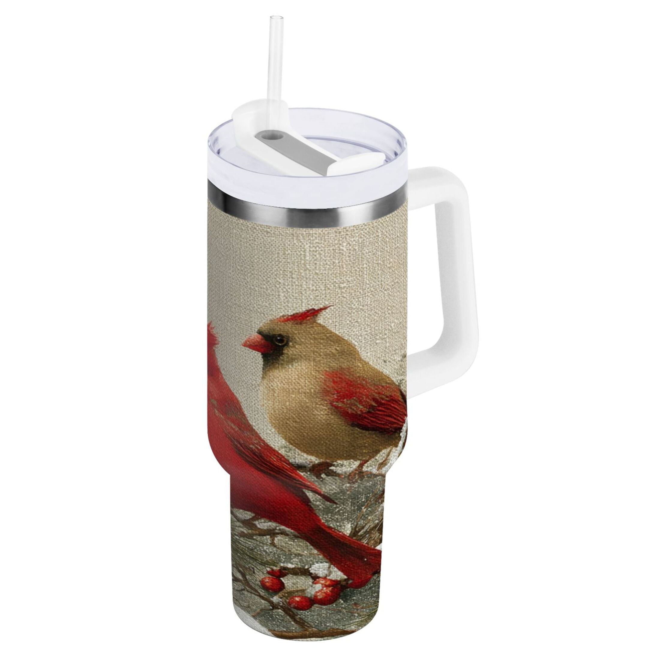 30 oz Insulated Stainless Steel Tumbler Double Wall Stainless Steel Tumbler with 2-Way Drinking Bird and Snow-covered Trees - 6FJT