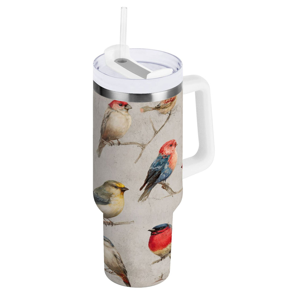 40 oz Insulated Stainless Steel Tumbler Double Wall Stainless Steel Tumbler with 2-Way Drinking Birds Pattern - 8GJU