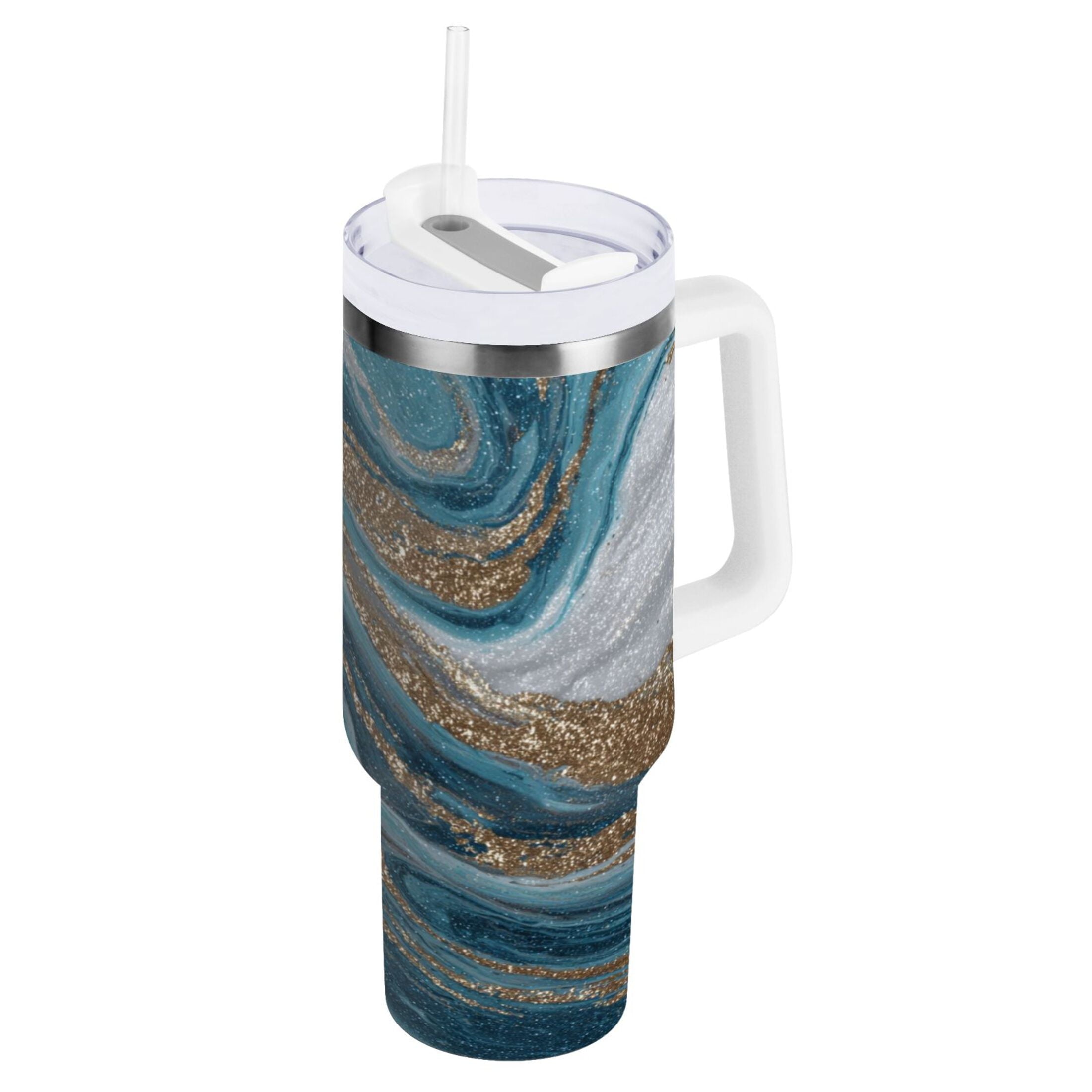 30 oz Insulated Stainless Steel Tumbler Double Wall Stainless Steel Tumbler with 2-Way Drinking Blue and Gold Swirling - LW18