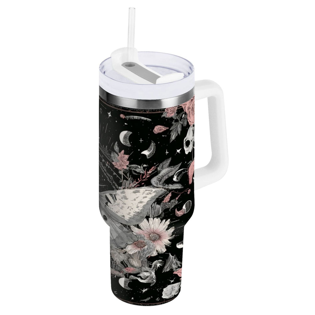 40 oz Insulated Stainless Steel Tumbler Double Wall Stainless Steel Tumbler with 2-Way Drinking Butterfly Surrounded by Flowers - Z957