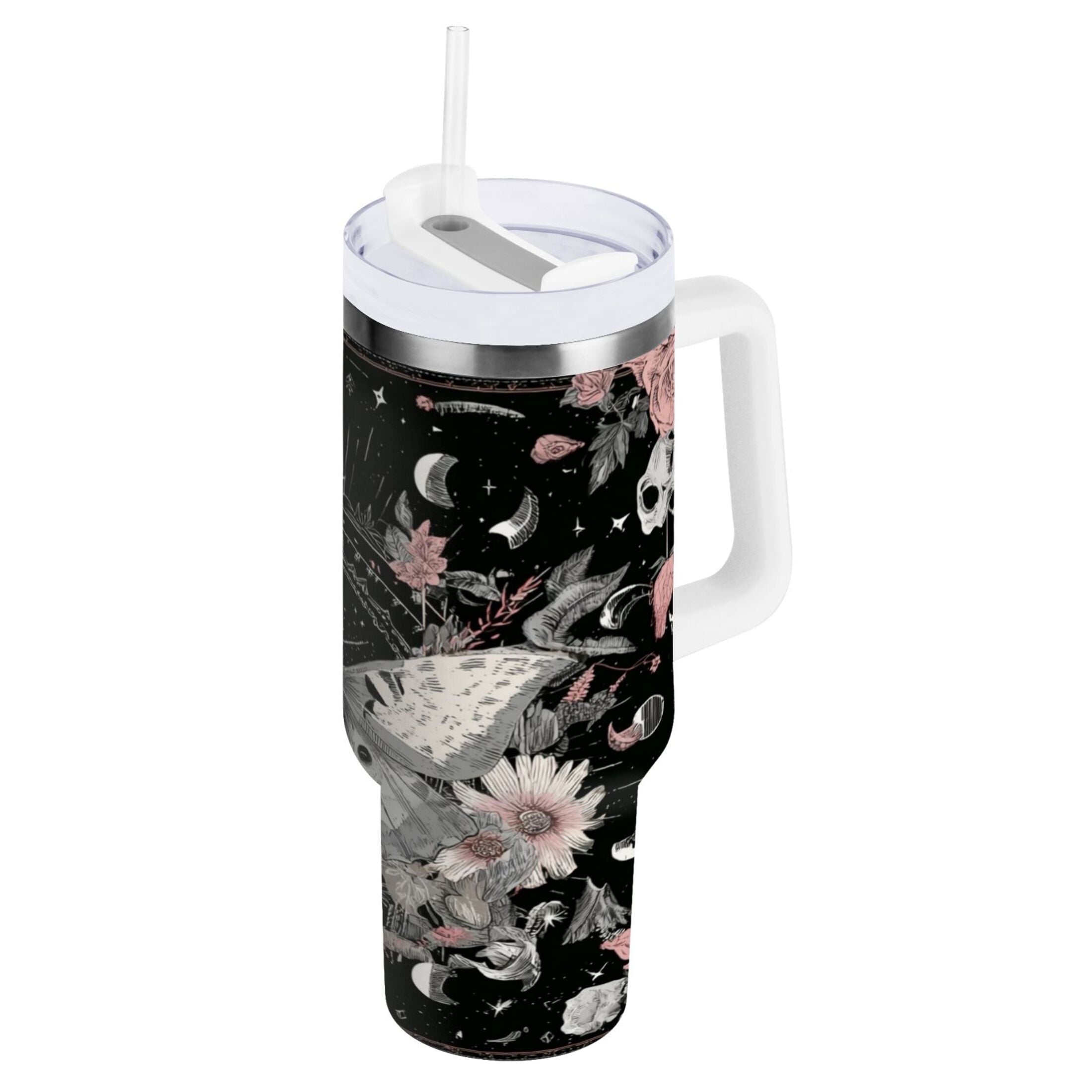 40 oz Insulated Stainless Steel Tumbler Double Wall Stainless Steel Tumbler with 2-Way Drinking Butterfly Surrounded by Flowers - Z957