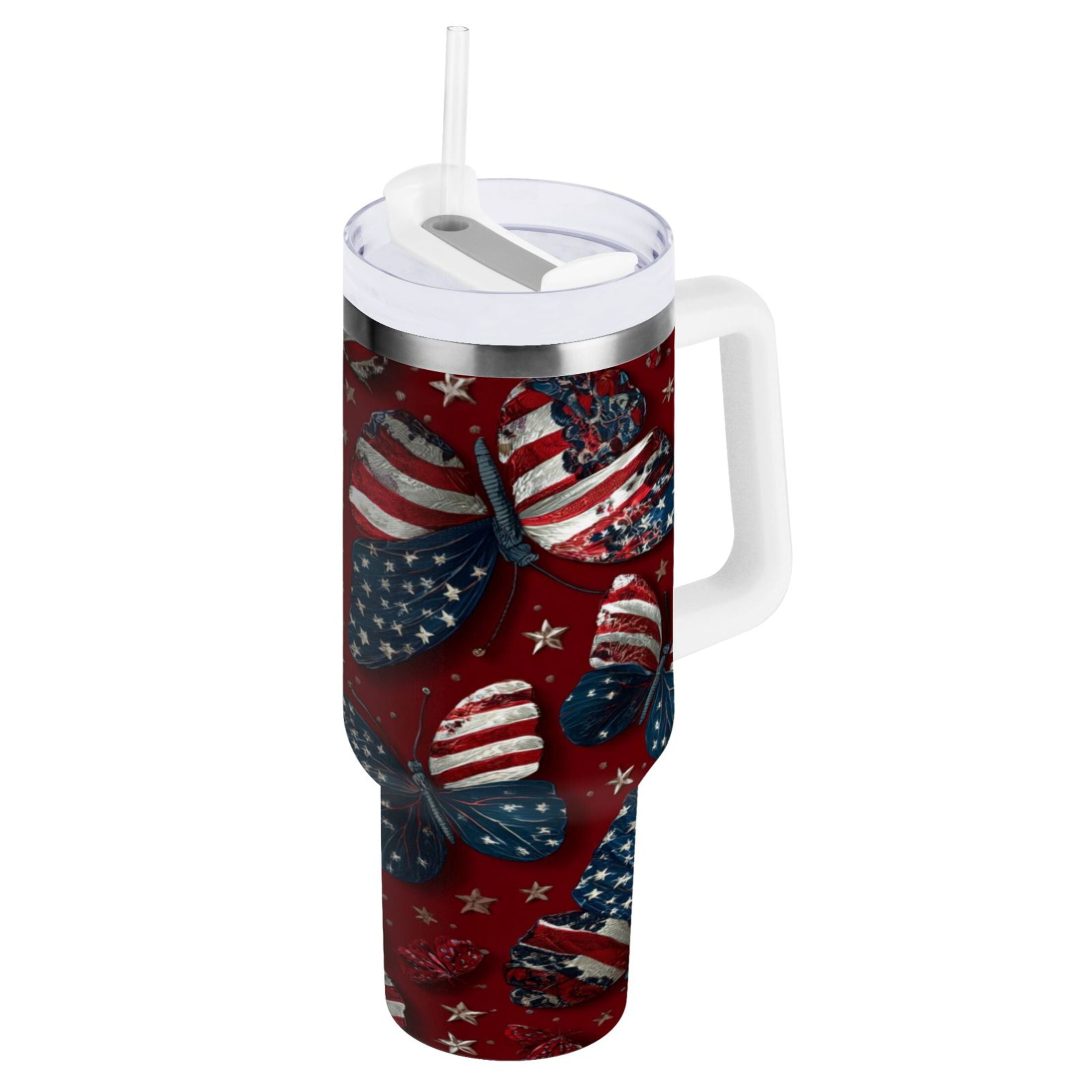 40 oz Insulated Stainless Steel Tumbler Double Wall Stainless Steel Tumbler with 2-Way Drinking Butterfly with National Flag - KPA9