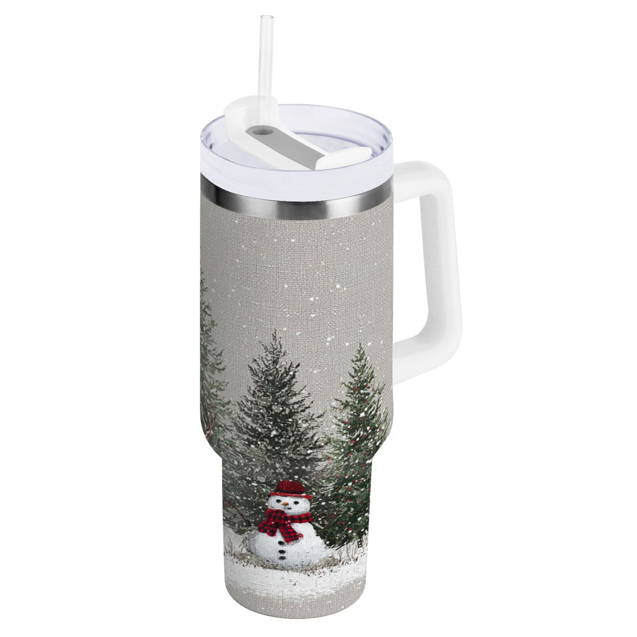30 oz Insulated Stainless Steel Tumbler Double Wall Stainless Steel Tumbler with 2-Way Drinking Christmas Deer and Snowmen - 76PT