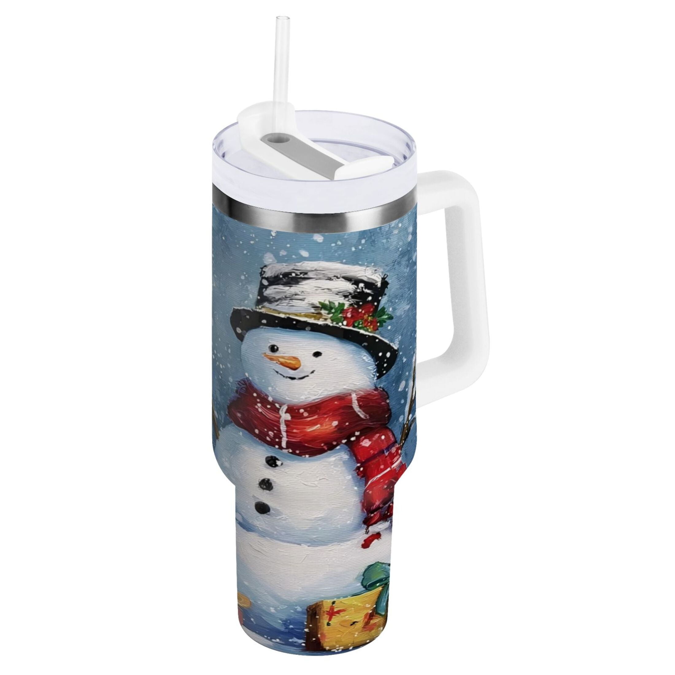 30 oz Insulated Stainless Steel Tumbler Double Wall Stainless Steel Tumbler with 2-Way Drinking Christmas Scene with Snowman - NBC0