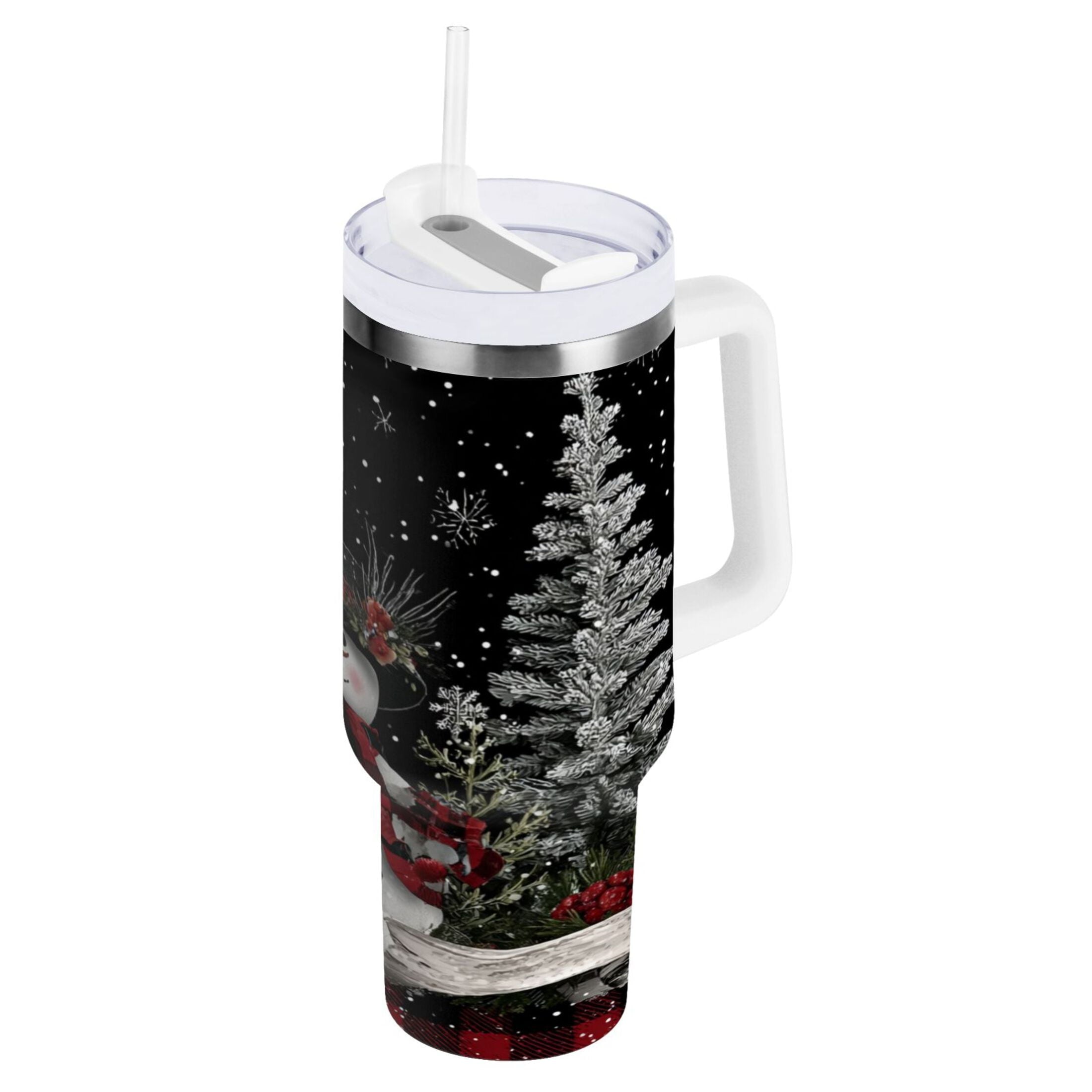 30 oz Insulated Stainless Steel Tumbler Double Wall Stainless Steel Tumbler with 2-Way Drinking Christmas Snowman - ULH4