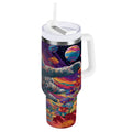 40 oz Insulated Stainless Steel Tumbler Double Wall Stainless Steel Tumbler with 2-Way Drinking Colorful Flowers and Planets - 1UM4