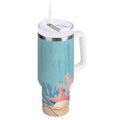 40 oz Insulated Stainless Steel Tumbler Double Wall Stainless Steel Tumbler with 2-Way Drinking Colorful Starfish and Seashells - VHFR
