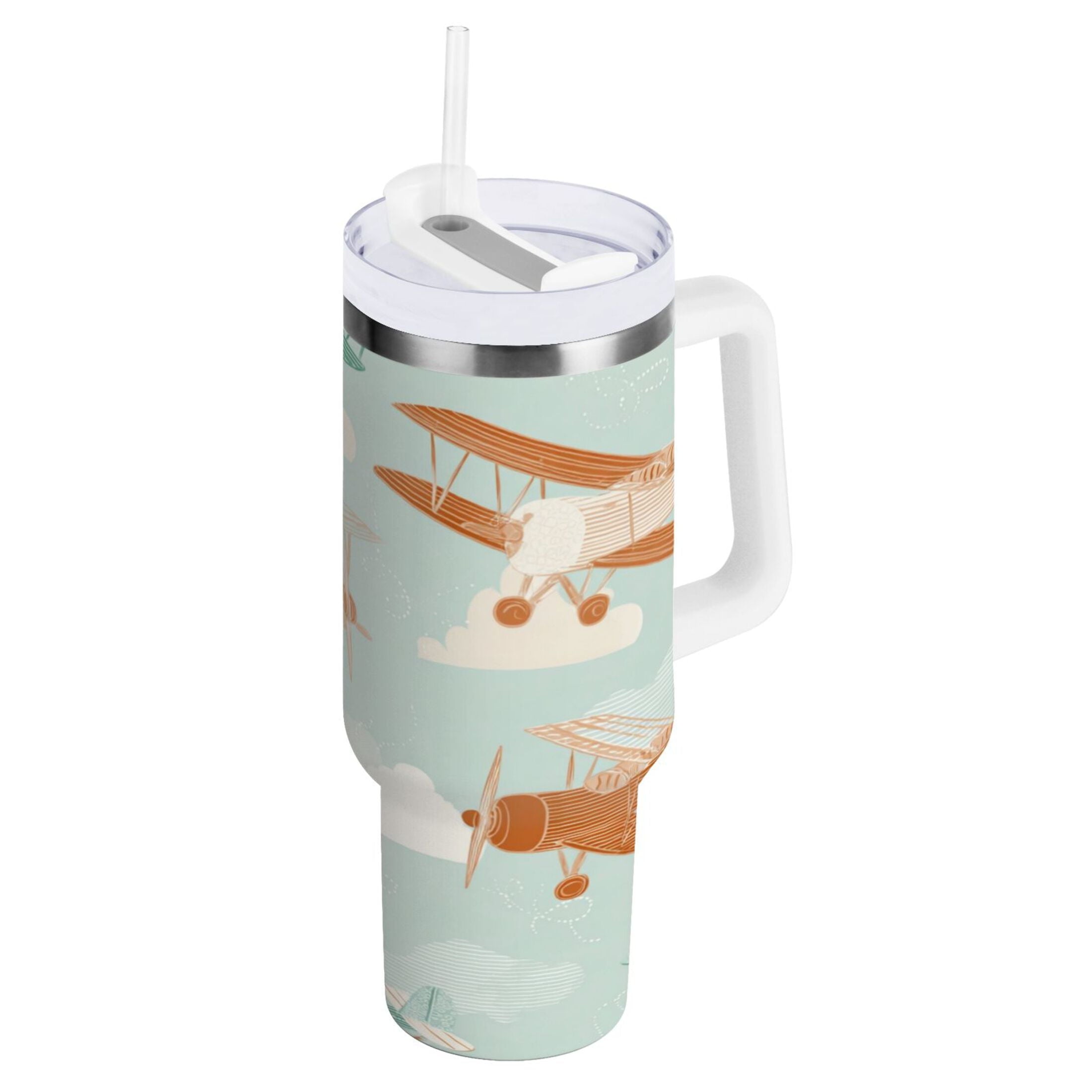 40 oz Insulated Stainless Steel Tumbler Double Wall Stainless Steel Tumbler with 2-Way Drinking Cute Airplanes - DWR7