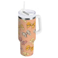 40 oz Insulated Stainless Steel Tumbler Double Wall Stainless Steel Tumbler with 2-Way Drinking Cute Animal Print Bows - BNHY