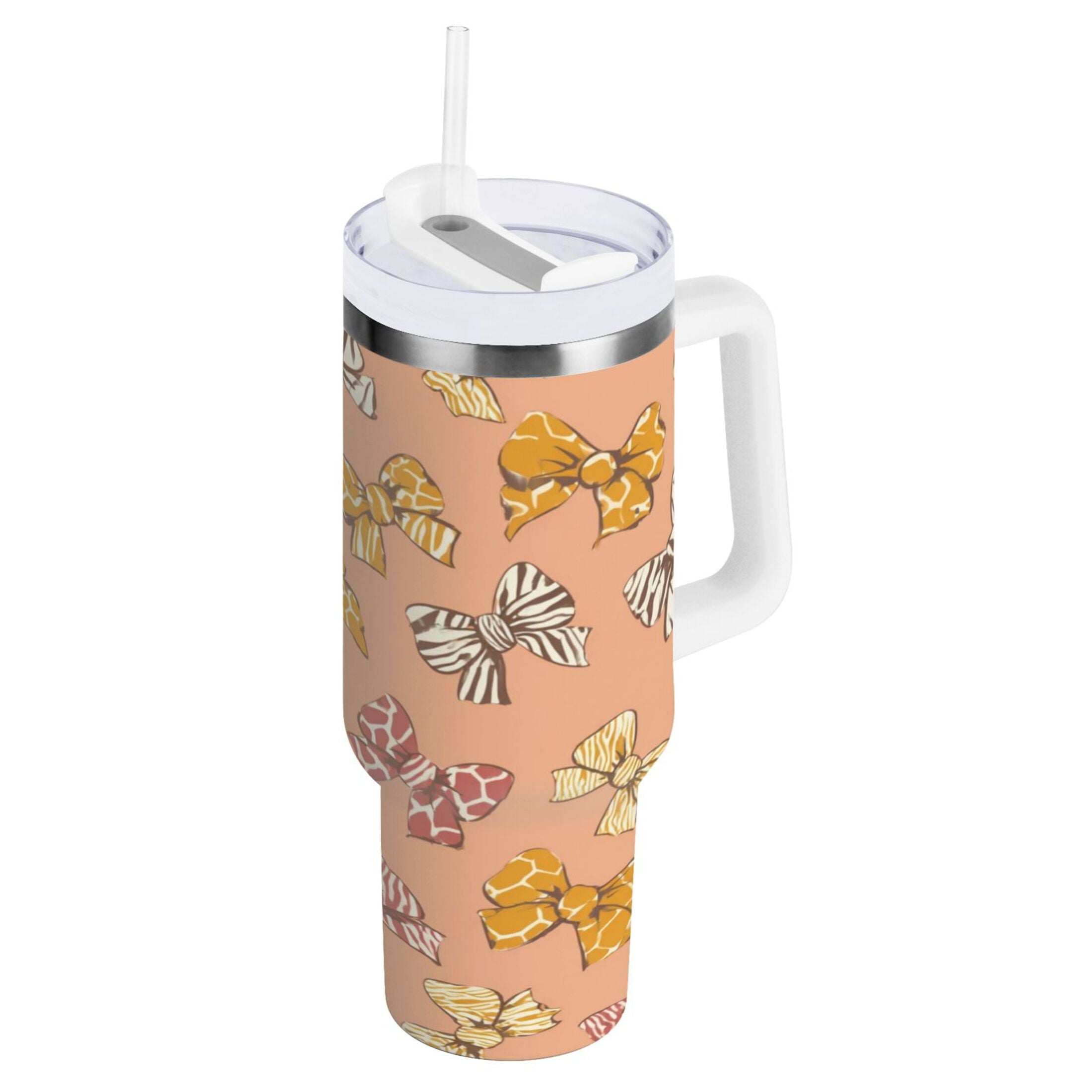 40 oz Insulated Stainless Steel Tumbler Double Wall Stainless Steel Tumbler with 2-Way Drinking Cute Animal Print Bows - BNHY