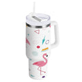 40 oz Insulated Stainless Steel Tumbler Double Wall Stainless Steel Tumbler with 2-Way Drinking Cute Flamingo Pattern - VJRE
