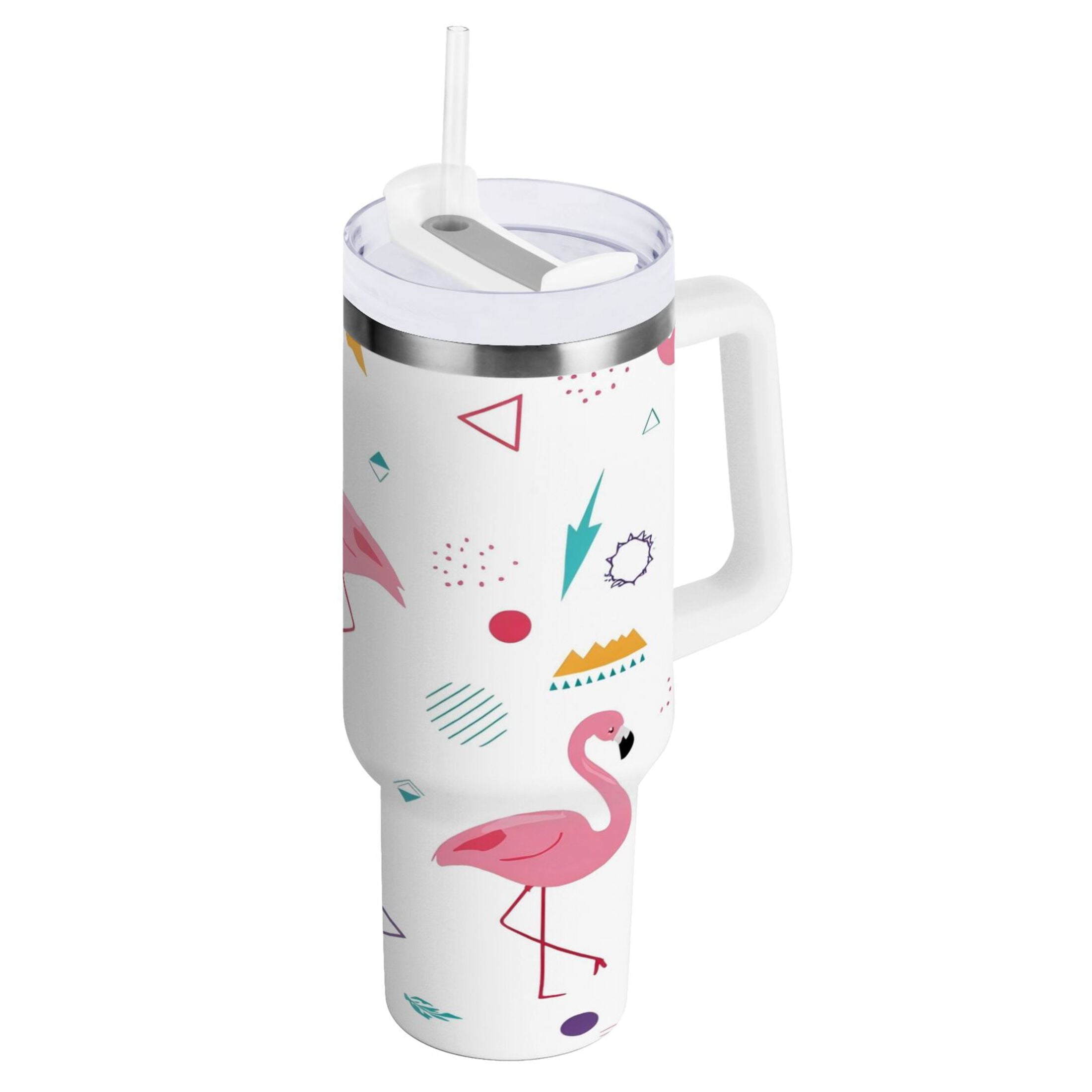 40 oz Insulated Stainless Steel Tumbler Double Wall Stainless Steel Tumbler with 2-Way Drinking Cute Flamingo Pattern - VJRE