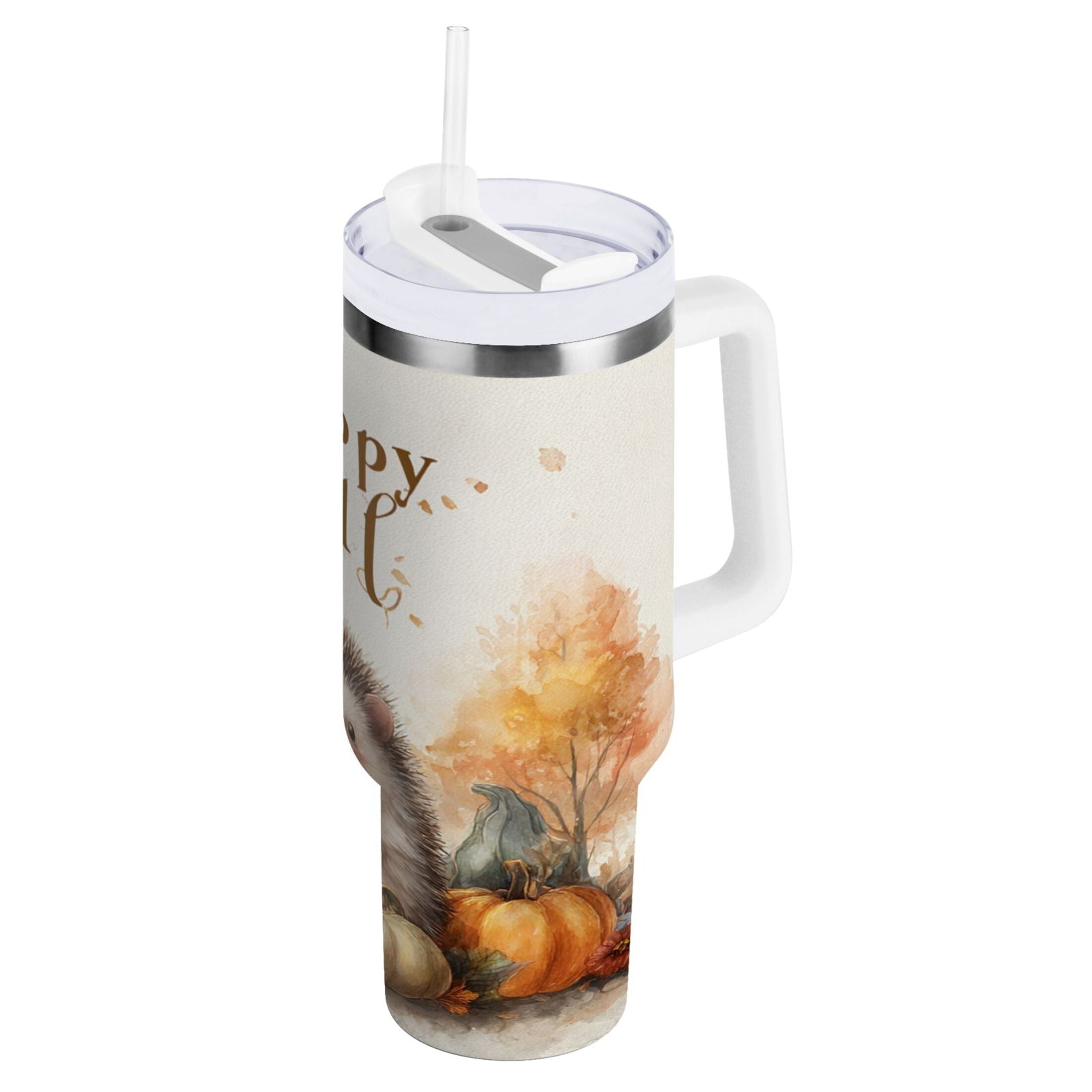 30 oz Insulated Stainless Steel Tumbler Double Wall Stainless Steel Tumbler with 2-Way Drinking Cute Little Hedgehog - O3X5