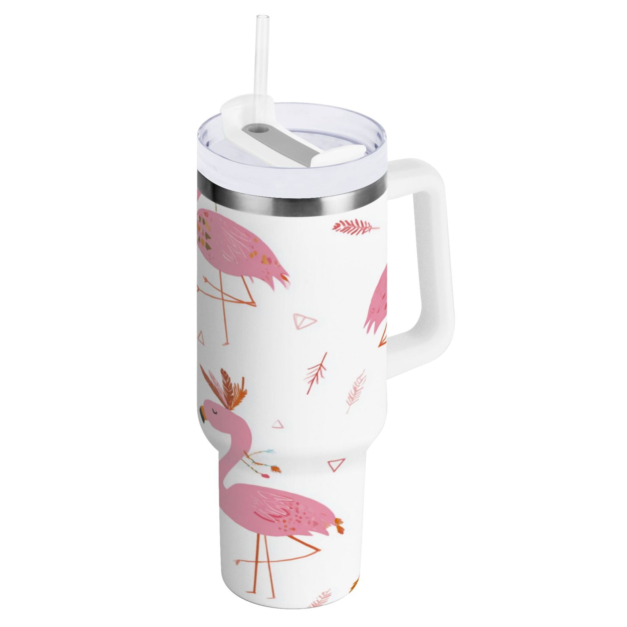 40 oz Insulated Stainless Steel Tumbler Double Wall Stainless Steel Tumbler with 2-Way Drinking Cute Pink Flamingo Pattern - 20VC