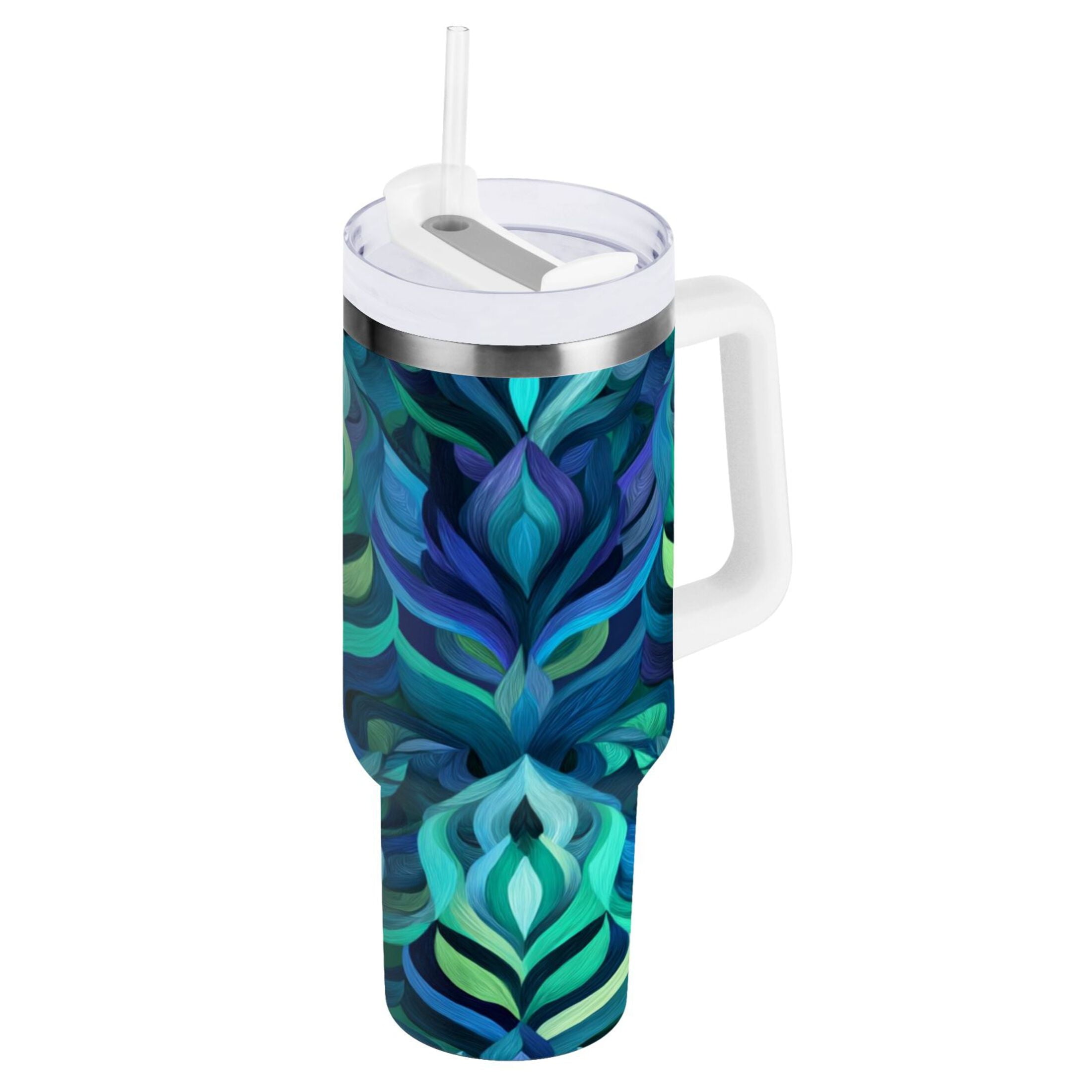 40 oz Insulated Stainless Steel Tumbler Double Wall Stainless Steel Tumbler with 2-Way Drinking Elegant Blue Abstract Shapes - BNTB