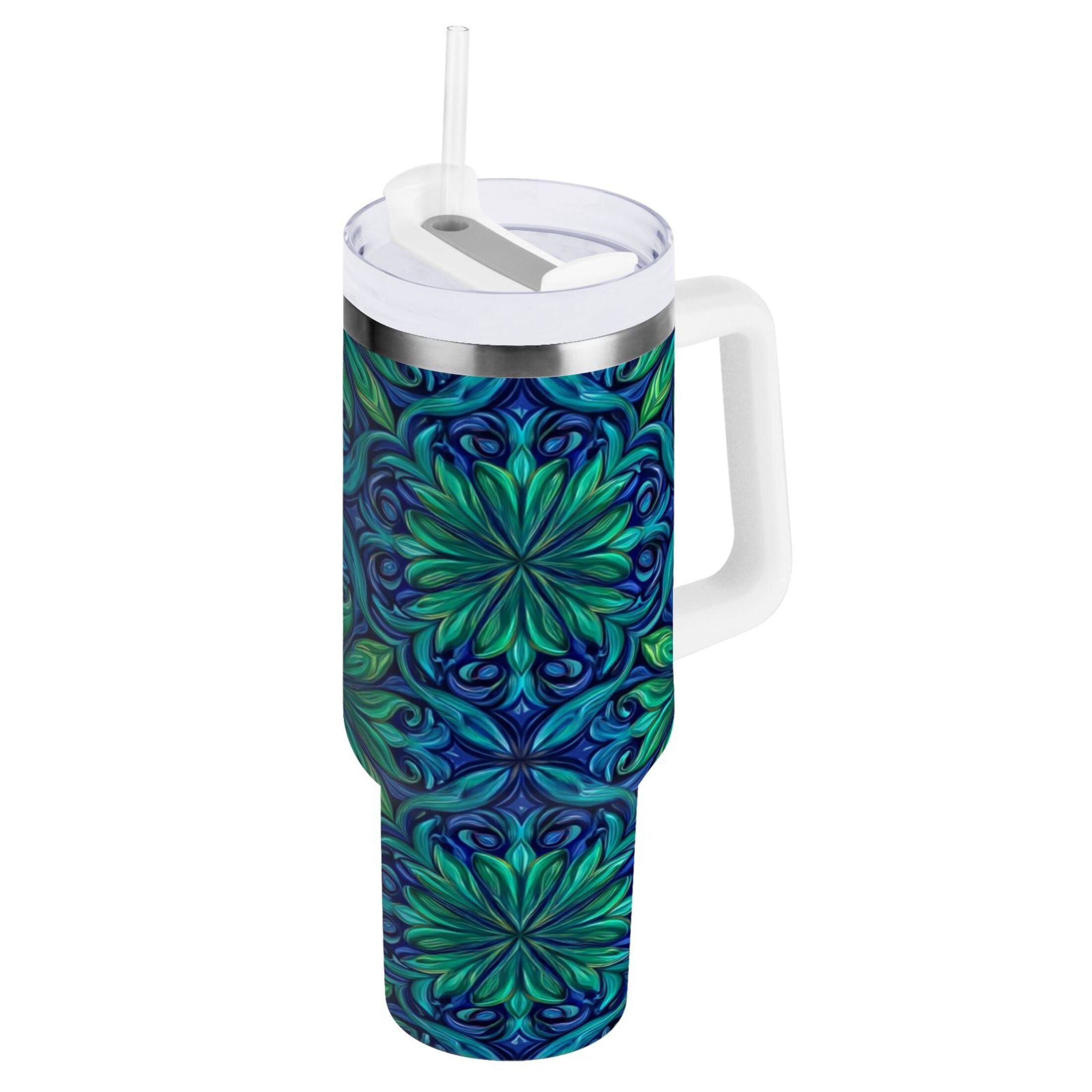 40 oz Insulated Stainless Steel Tumbler Double Wall Stainless Steel Tumbler with 2-Way Drinking Elegant Blue Traditional Patterns - VPY3