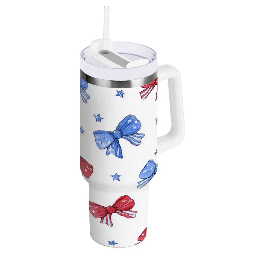 40 oz Insulated Stainless Steel Tumbler Double Wall Stainless Steel Tumbler with 2-Way Drinking Hand-drawn Bows - QOO9