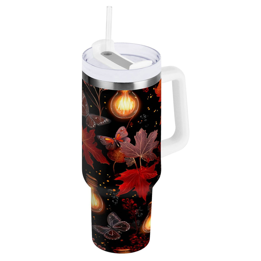 40 oz Insulated Stainless Steel Tumbler Double Wall Stainless Steel Tumbler with 2-Way Drinking Light Bulbs and Maple Leaves - XTRY