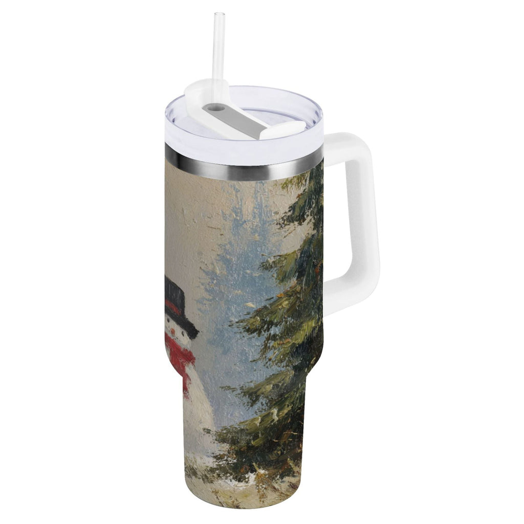 40 oz Insulated Stainless Steel Tumbler Double Wall Stainless Steel Tumbler with 2-Way Drinking Moody Snowman Couple - WRVS