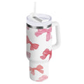 40 oz Insulated Stainless Steel Tumbler Double Wall Stainless Steel Tumbler with 2-Way Drinking Pink Bows Pattern - L9C5