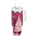 40 oz Insulated Stainless Steel Tumbler Double Wall Stainless Steel Tumbler with 2-Way Drinking Pink Christmas Forest - 2F90