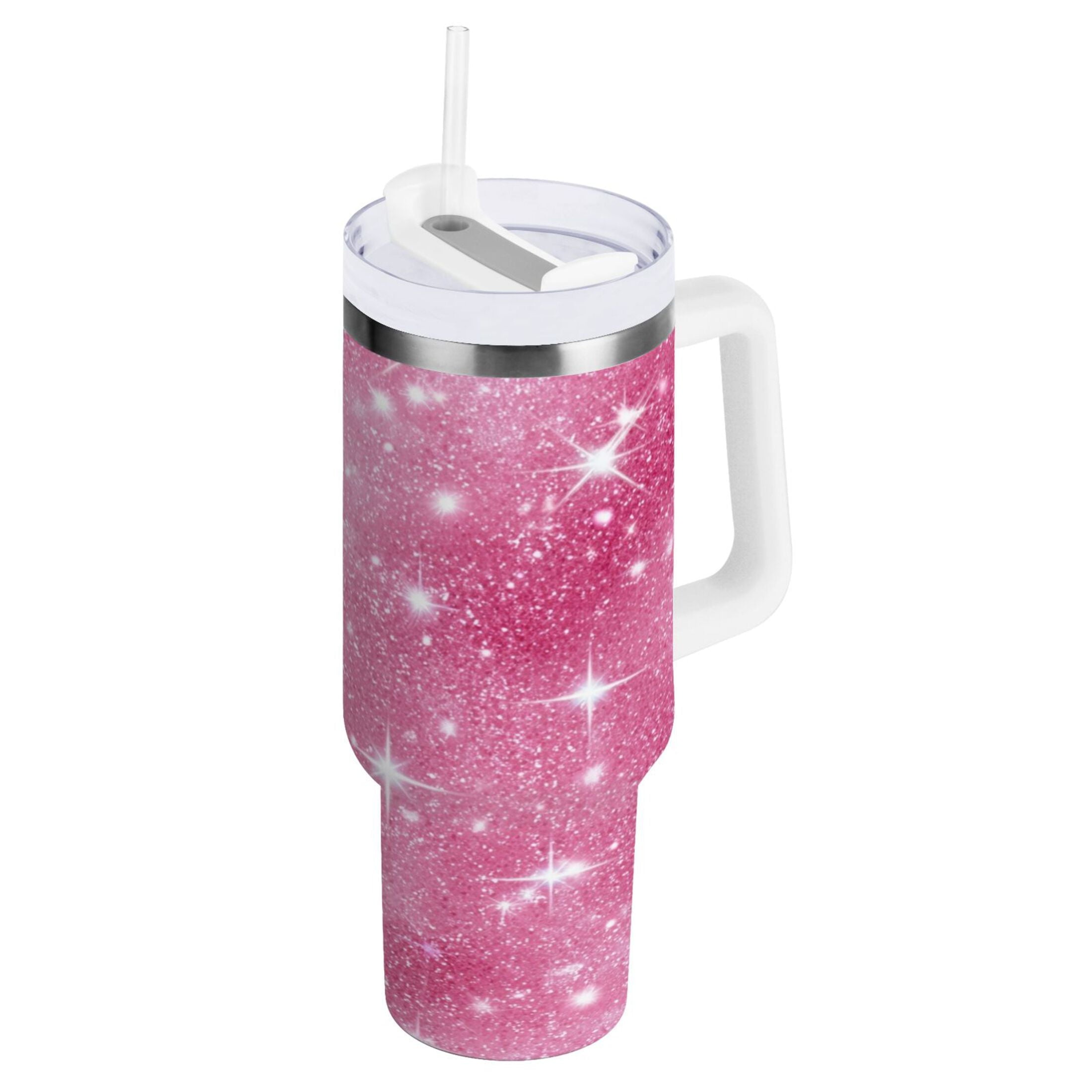 40 oz Insulated Stainless Steel Tumbler Double Wall Stainless Steel Tumbler with 2-Way Drinking Pink Glitter Background - 0Z73