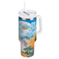 40 oz Insulated Stainless Steel Tumbler Double Wall Stainless Steel Tumbler with 2-Way Drinking Playful Cat Lying Sunflowers - GLDR